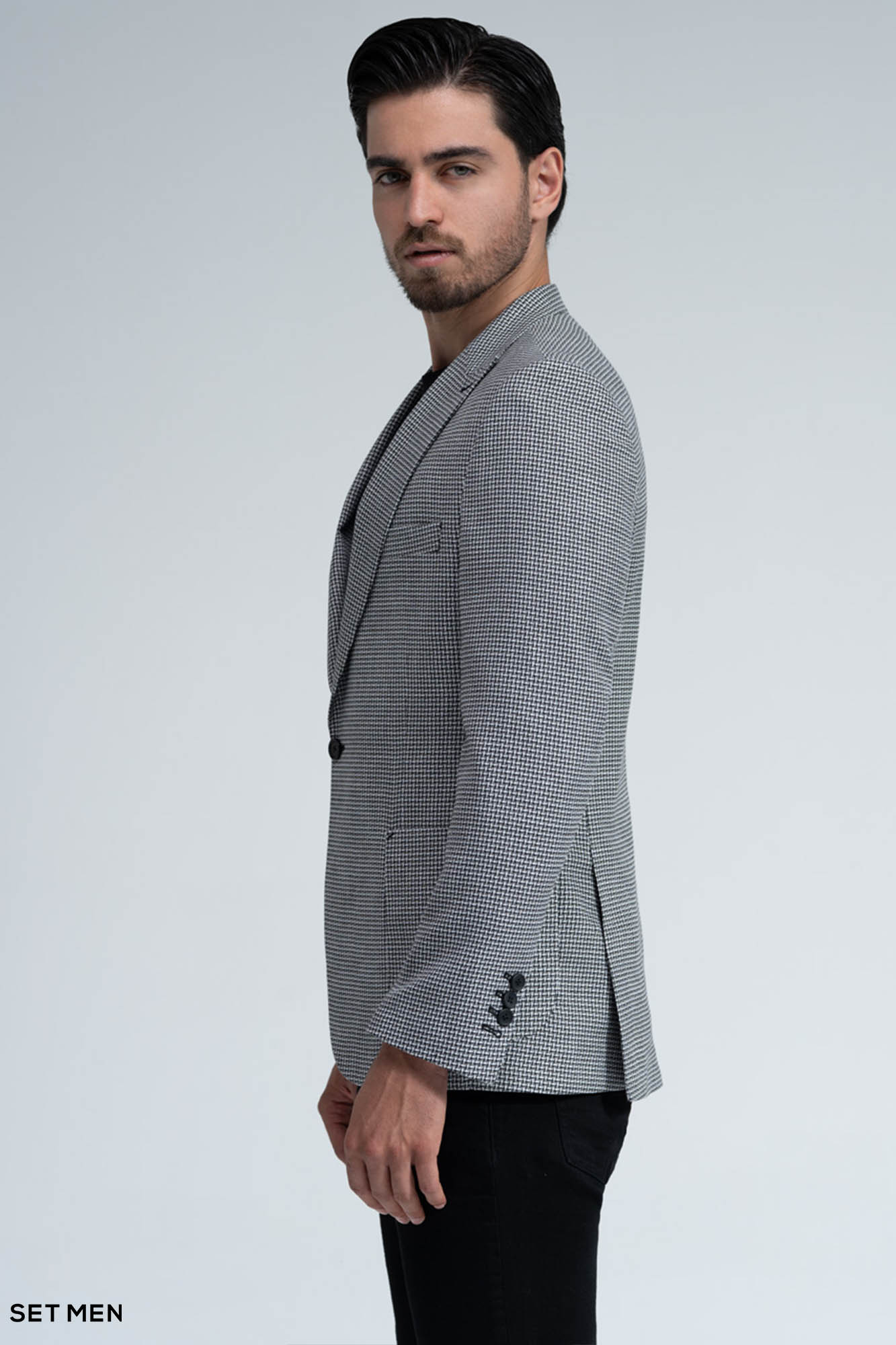 کت تک مردانه یقه بلیزر نیم آستر تک دکمه دوچاک