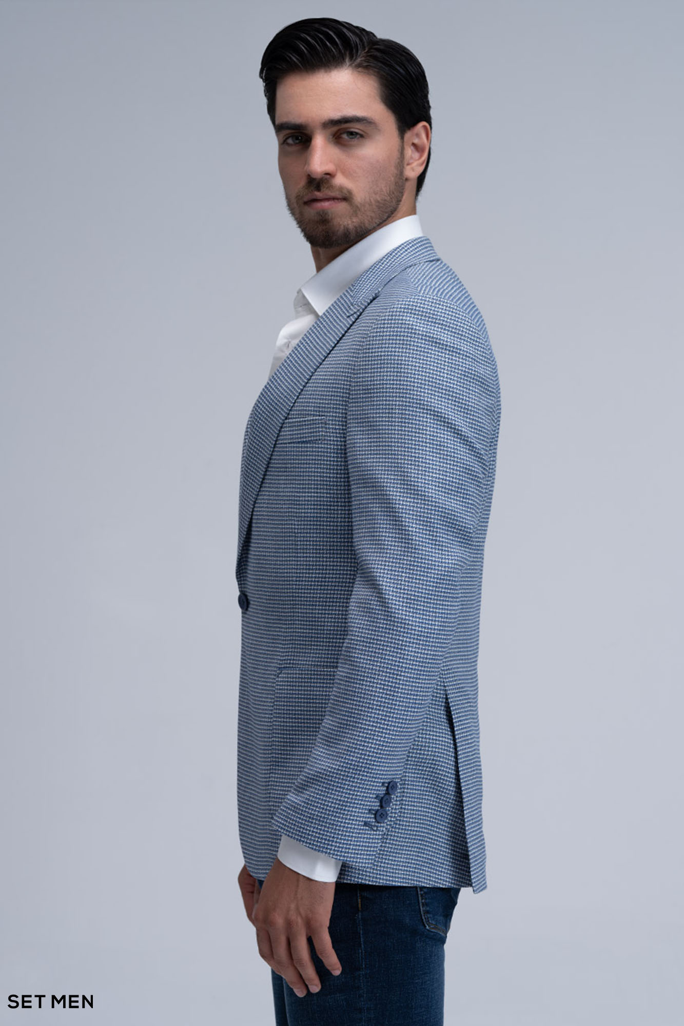 کت تک مردانه یقه بلیزر نیم آستر تک دکمه دوچاک