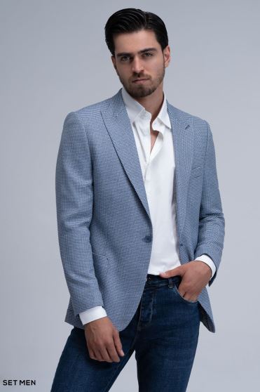 کت تک مردانه یقه بلیزر نیم آستر تک دکمه دوچاک