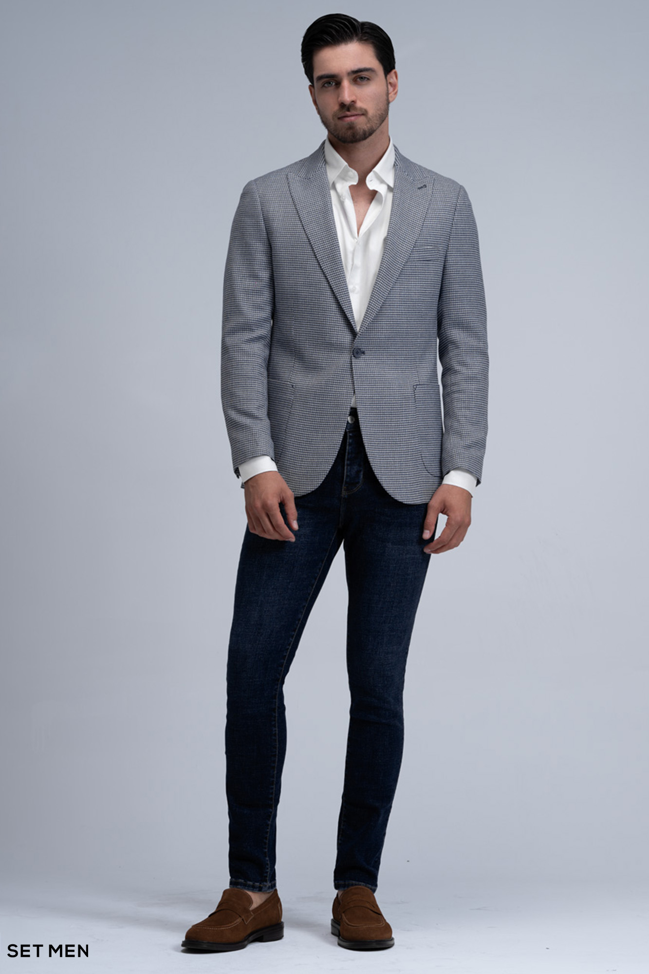 کت تک مردانه یقه بلیزر نیم آستر تک دکمه دوچاک