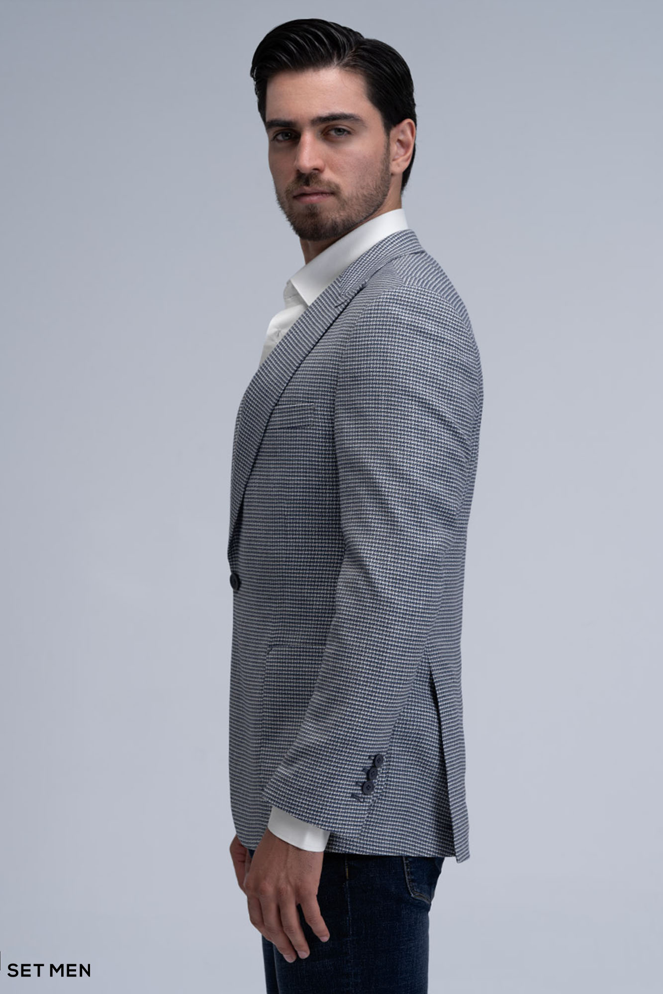 کت تک مردانه یقه بلیزر نیم آستر تک دکمه دوچاک