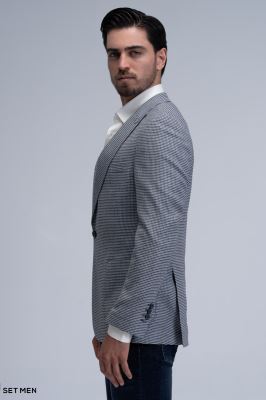 کت تک مردانه یقه بلیزر نیم آستر تک دکمه دوچاک