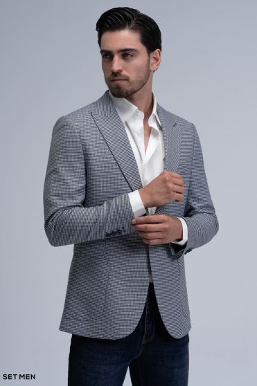 کت تک مردانه یقه بلیزر نیم آستر تک دکمه دوچاک