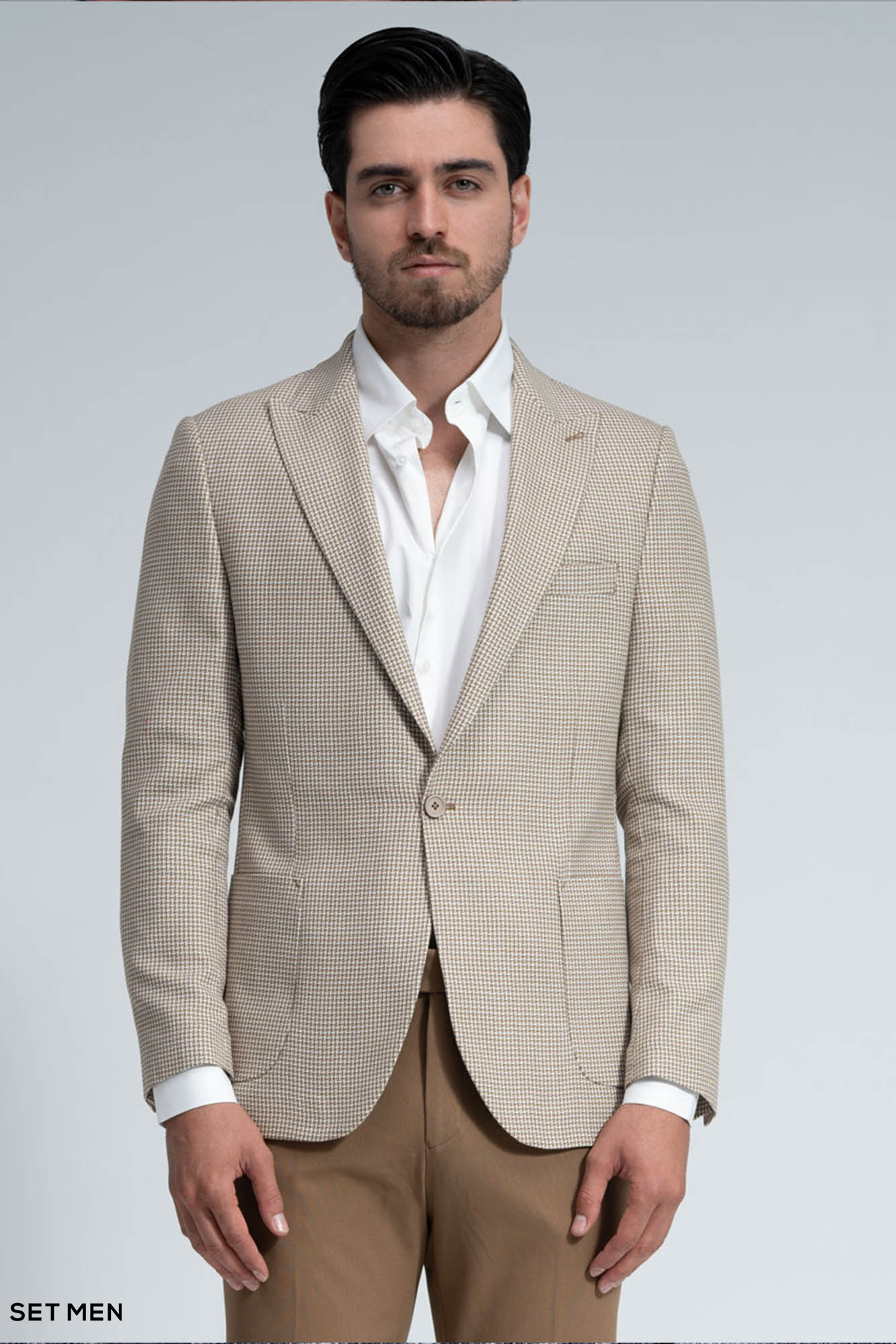 کت تک مردانه یقه بلیزر نیم آستر تک دکمه دوچاک