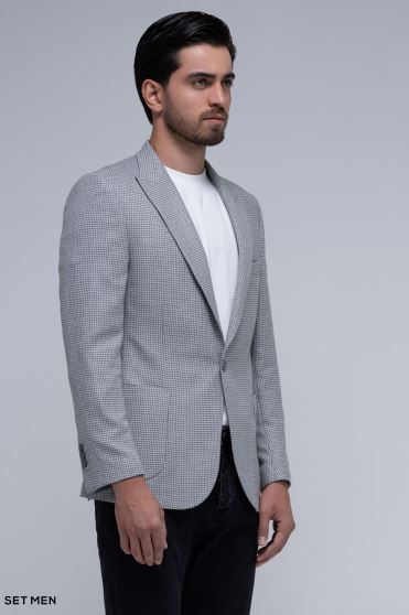 کت تک مردانه یقه بلیزر نیم آستر تک دکمه دوچاک