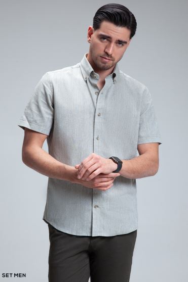 پیراهن مردانه آستین کوتاه لینن پیراهن مردانه آستین کوتاه لینن