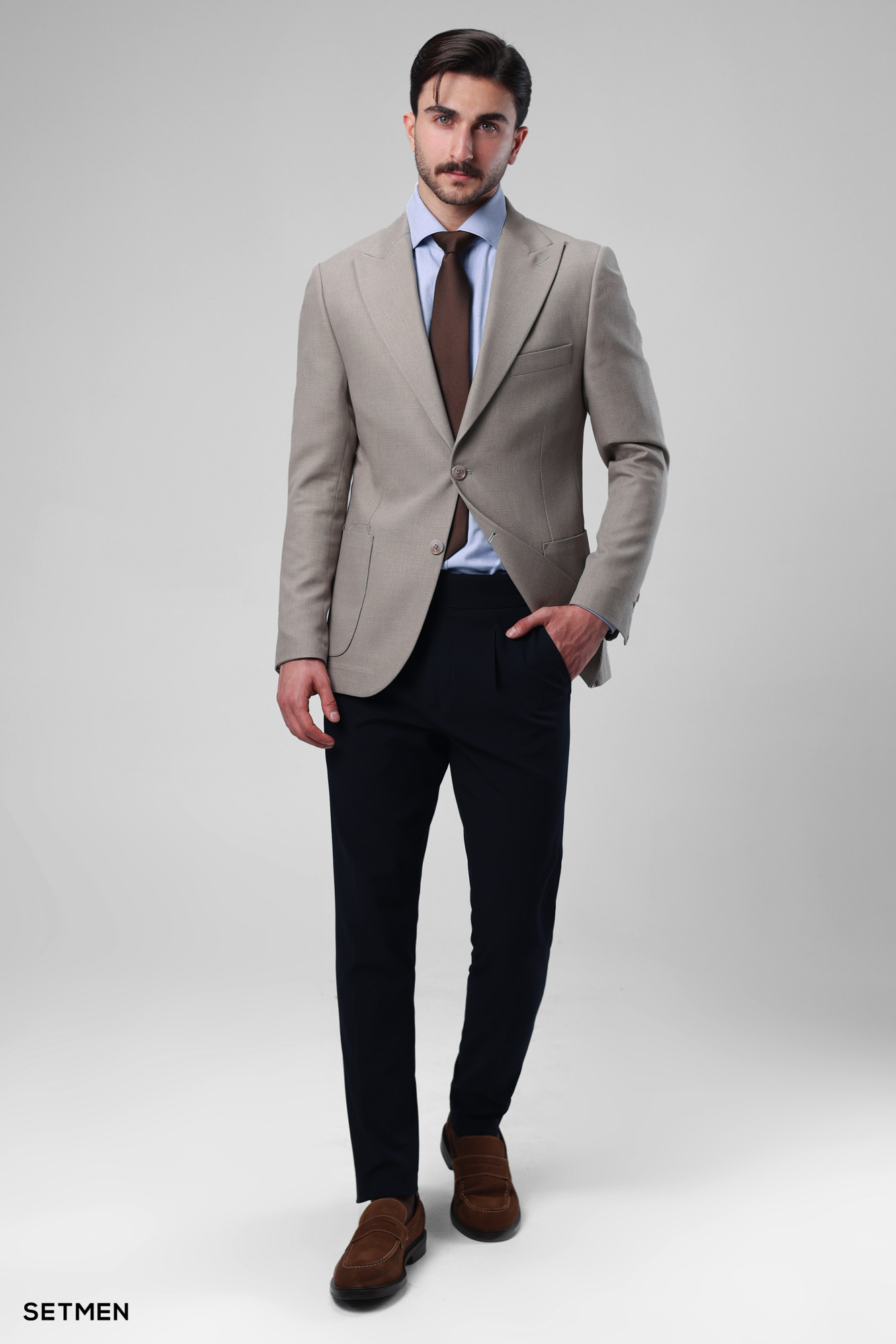 کت تک مردانه نیم آستر دو دکمه یقه ایتالیایی