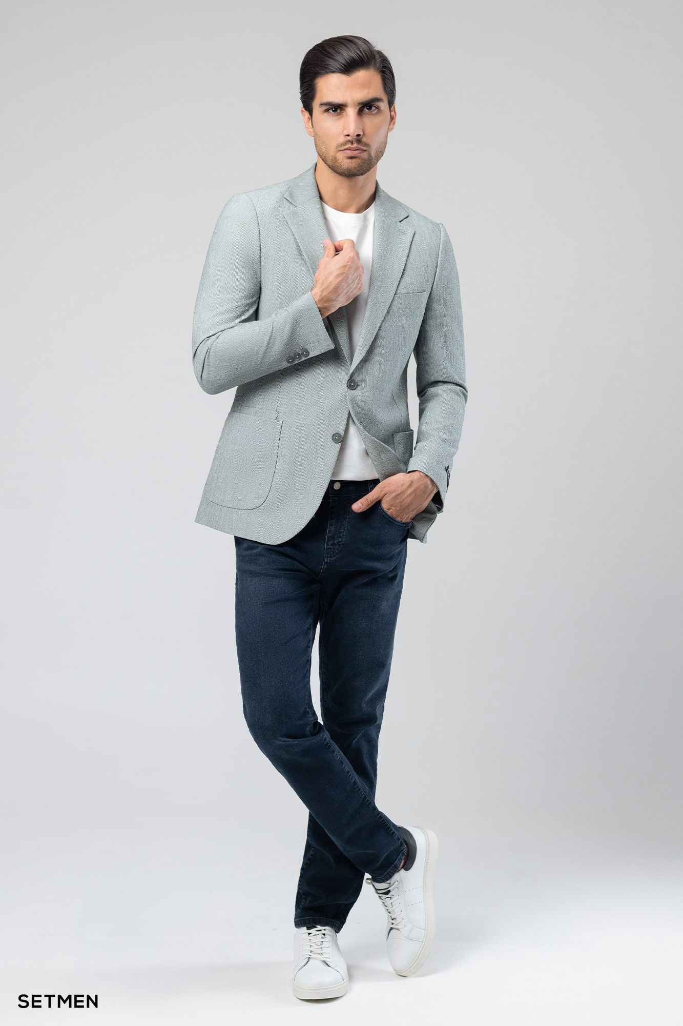 کت تک مردانه دودکمه نیم آستر پارچه GOFRE