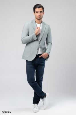 کت تک مردانه دودکمه نیم آستر پارچه GOFRE