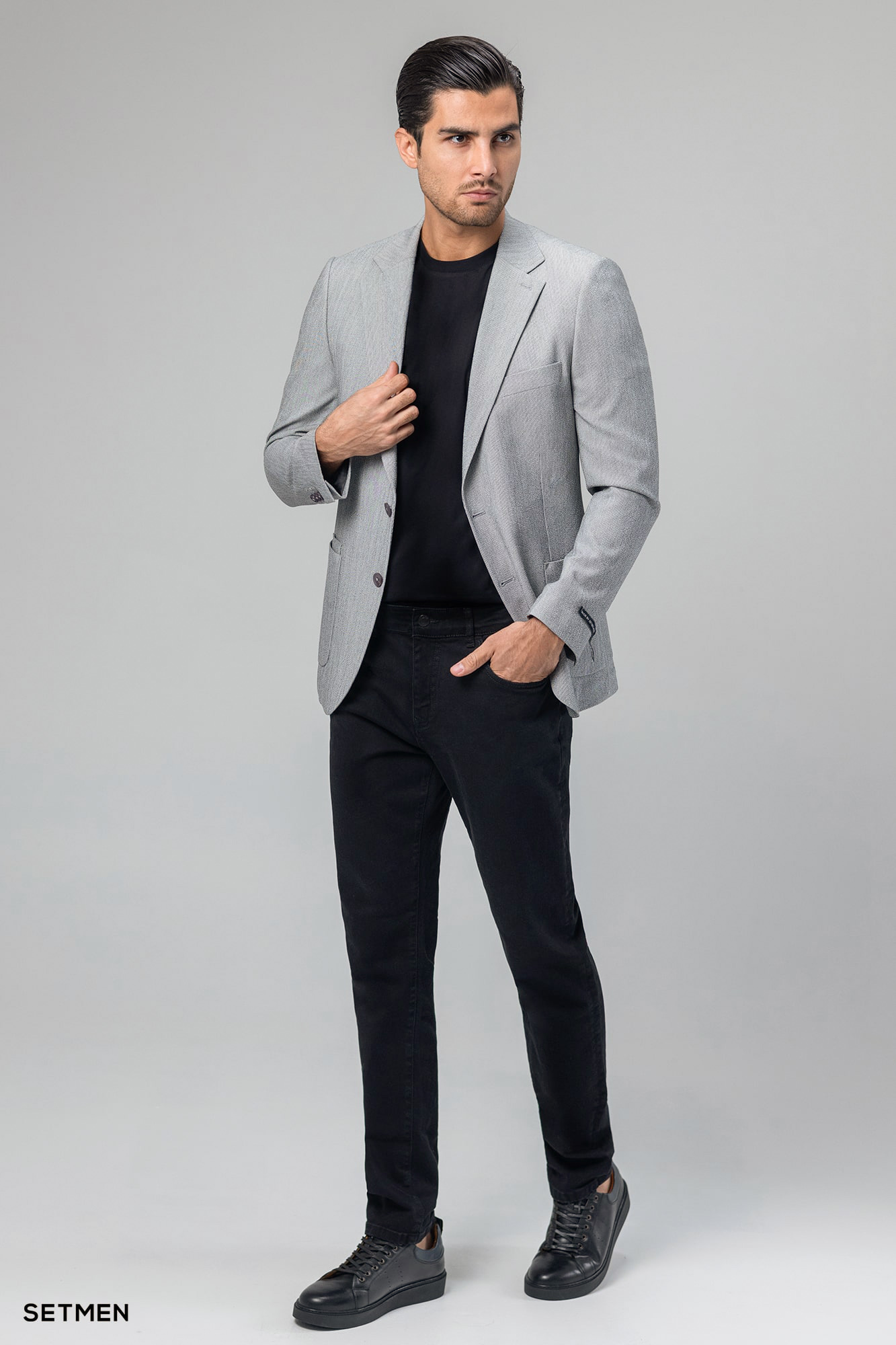 کت تک مردانه دودکمه نیم آستر پارچه GOFRE