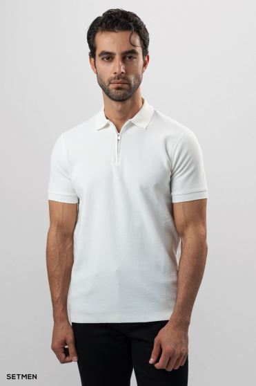 تیشرت یقه نیم زیپ سوزنی ساده