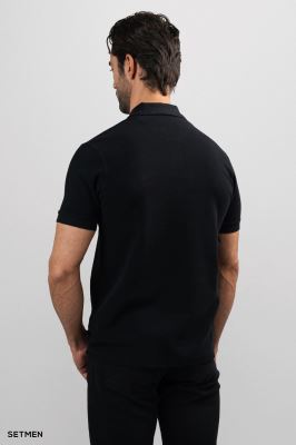 تیشرت یقه نیم زیپ سوزنی ساده