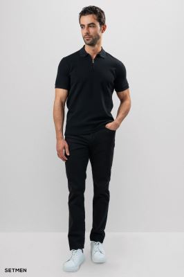 تیشرت یقه نیم زیپ سوزنی ساده