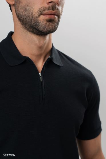 تیشرت یقه نیم زیپ سوزنی ساده