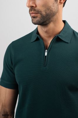 تیشرت یقه نیم زیپ سوزنی ساده