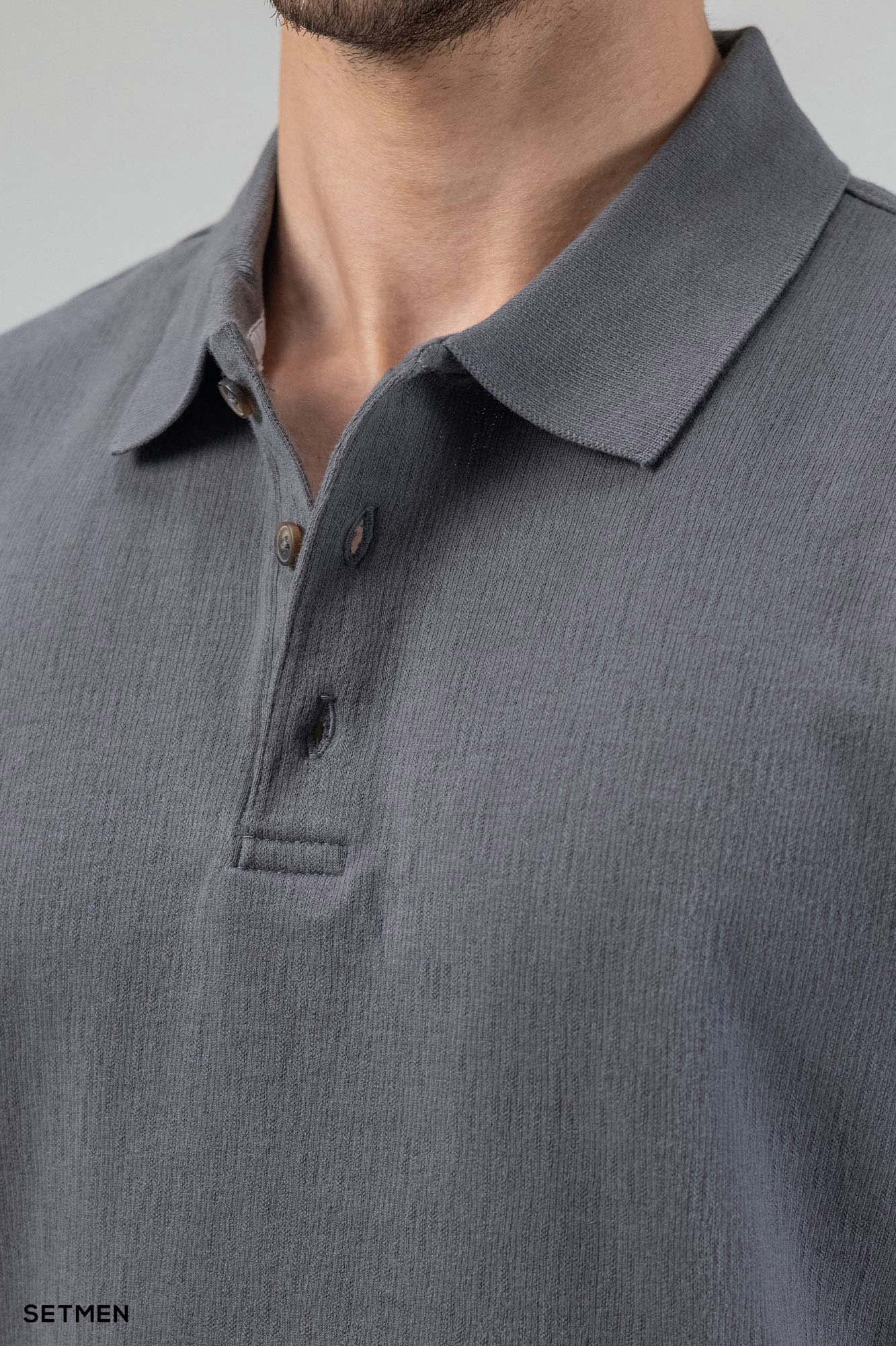 تیشرت یقه دار ژاکارد کلاسیک