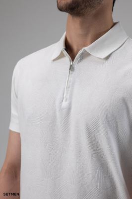 تیشرت یقه دار نیم زیپ ژاکارد اولد مانی