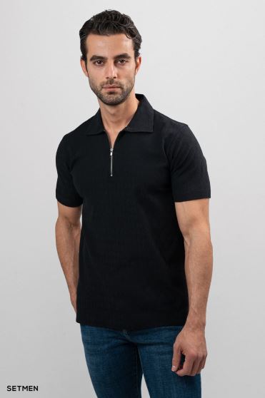 تیشرت یقه نیم زیپ ژاکارد