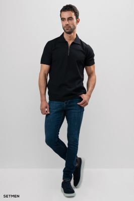 تیشرت یقه نیم زیپ ژاکارد