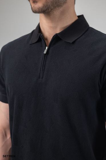 تیشرت یقه دار نیم زیپ ژاکارد اولد مانی