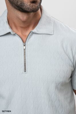 تیشرت یقه نیم زیپ ژاکارد