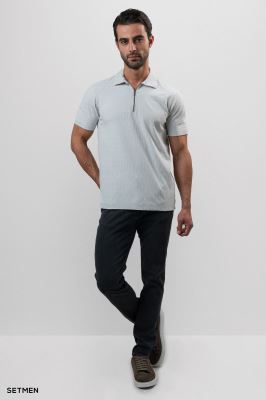 تیشرت یقه نیم زیپ ژاکارد