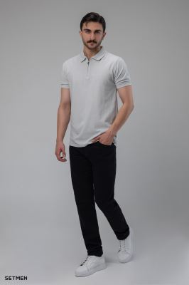 تیشرت یقه دار نیم زیپ ژاکارد اولد مانی