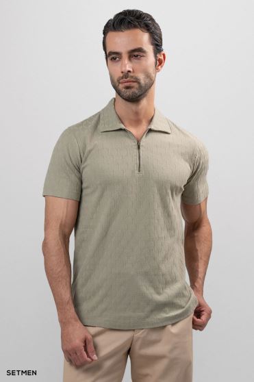 تیشرت یقه نیم زیپ ژاکارد