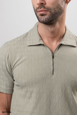 تیشرت یقه نیم زیپ ژاکارد