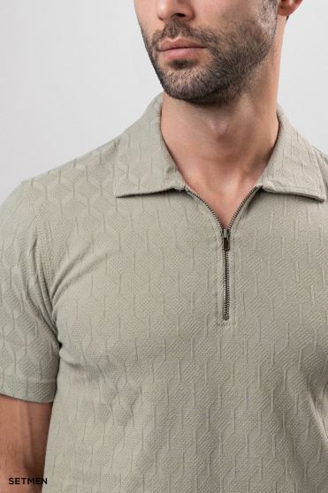 تیشرت یقه نیم زیپ ژاکارد