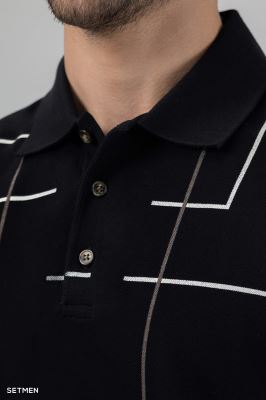 تیشرت جودون سه دکمه طرح دار