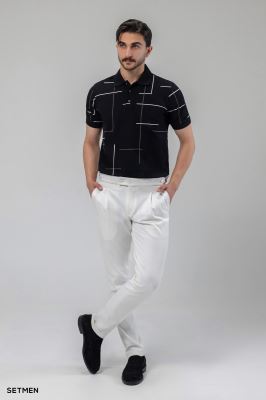 تیشرت جودون سه دکمه طرح دار