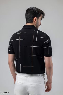 تیشرت جودون سه دکمه طرح دار