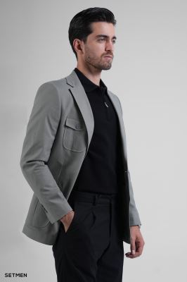 کت تک مردانه نیم آستر لینن سافاری