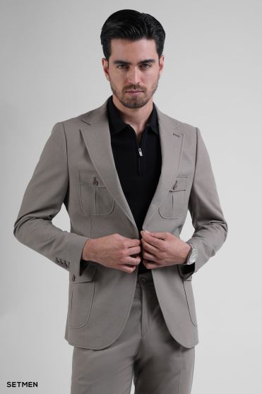 کت تک مردانه نیم آستر لینن سافاری کت تک مردانه نیم آستر لینن سافاری