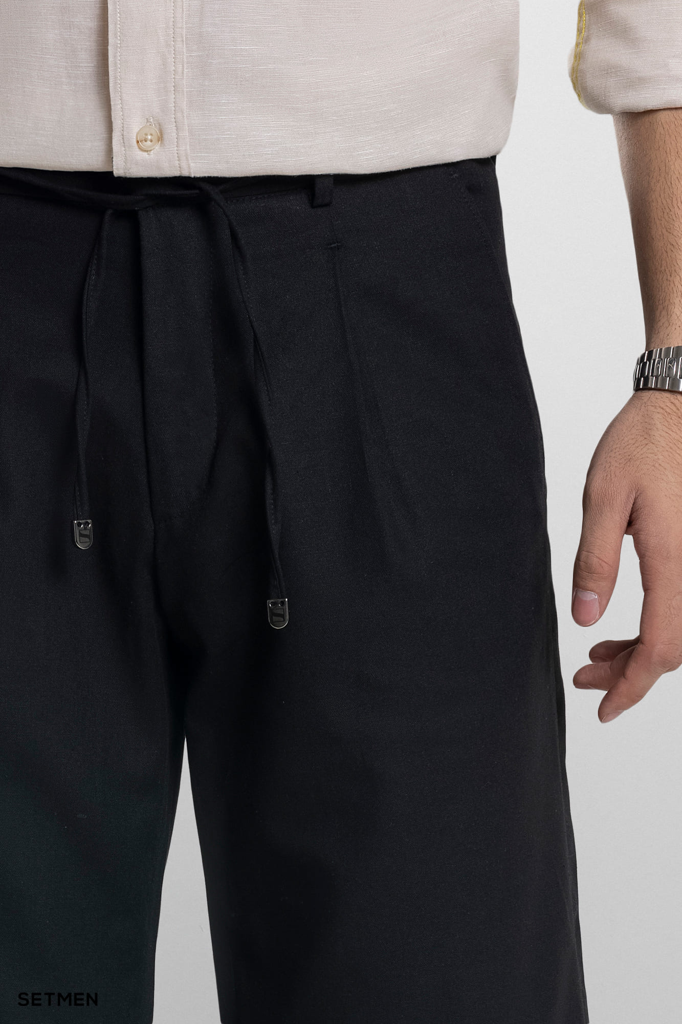 شلوارک لینن پیل دار کمر کش