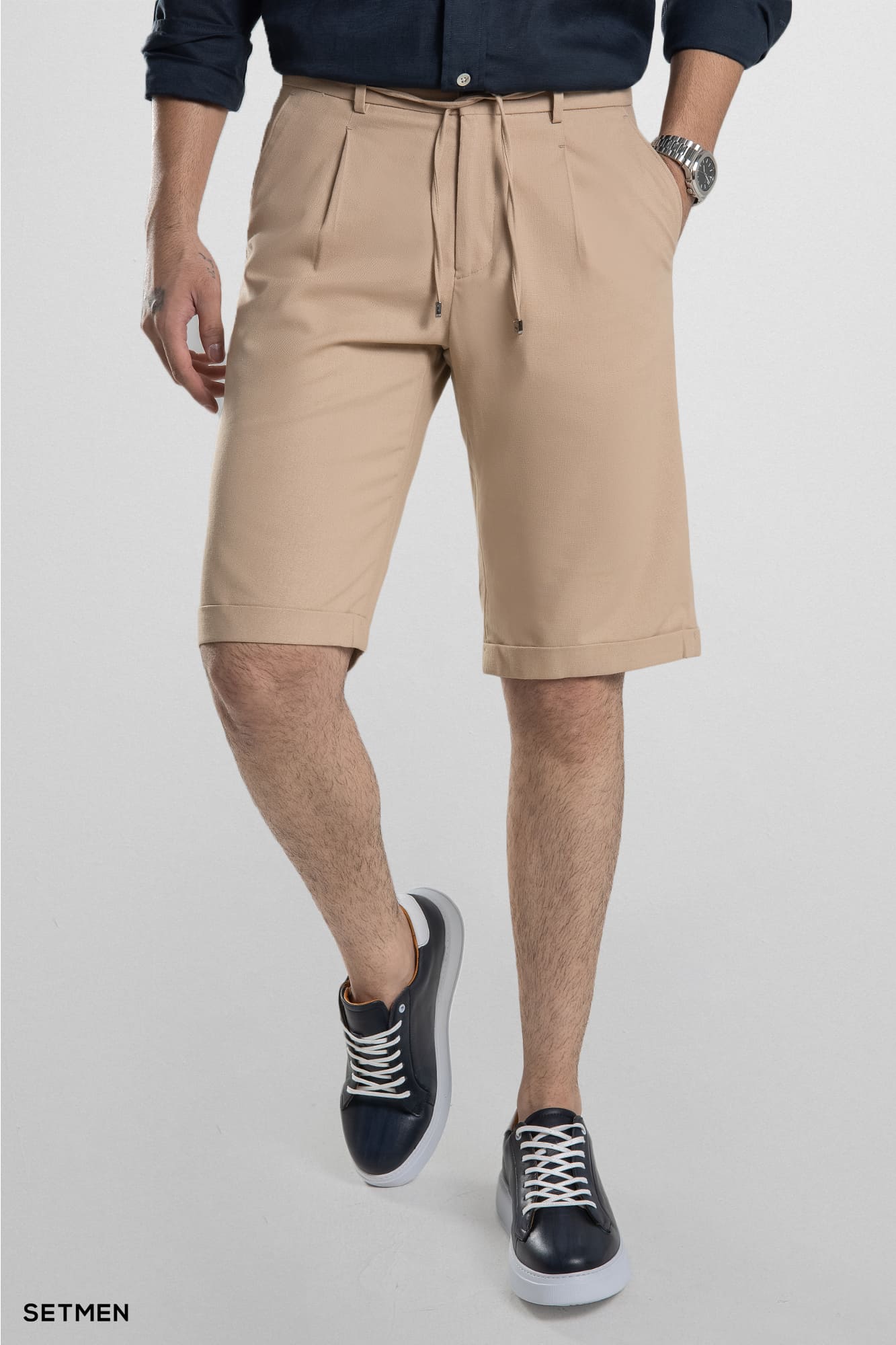 شلوارک لینن پیل دار کمر کش