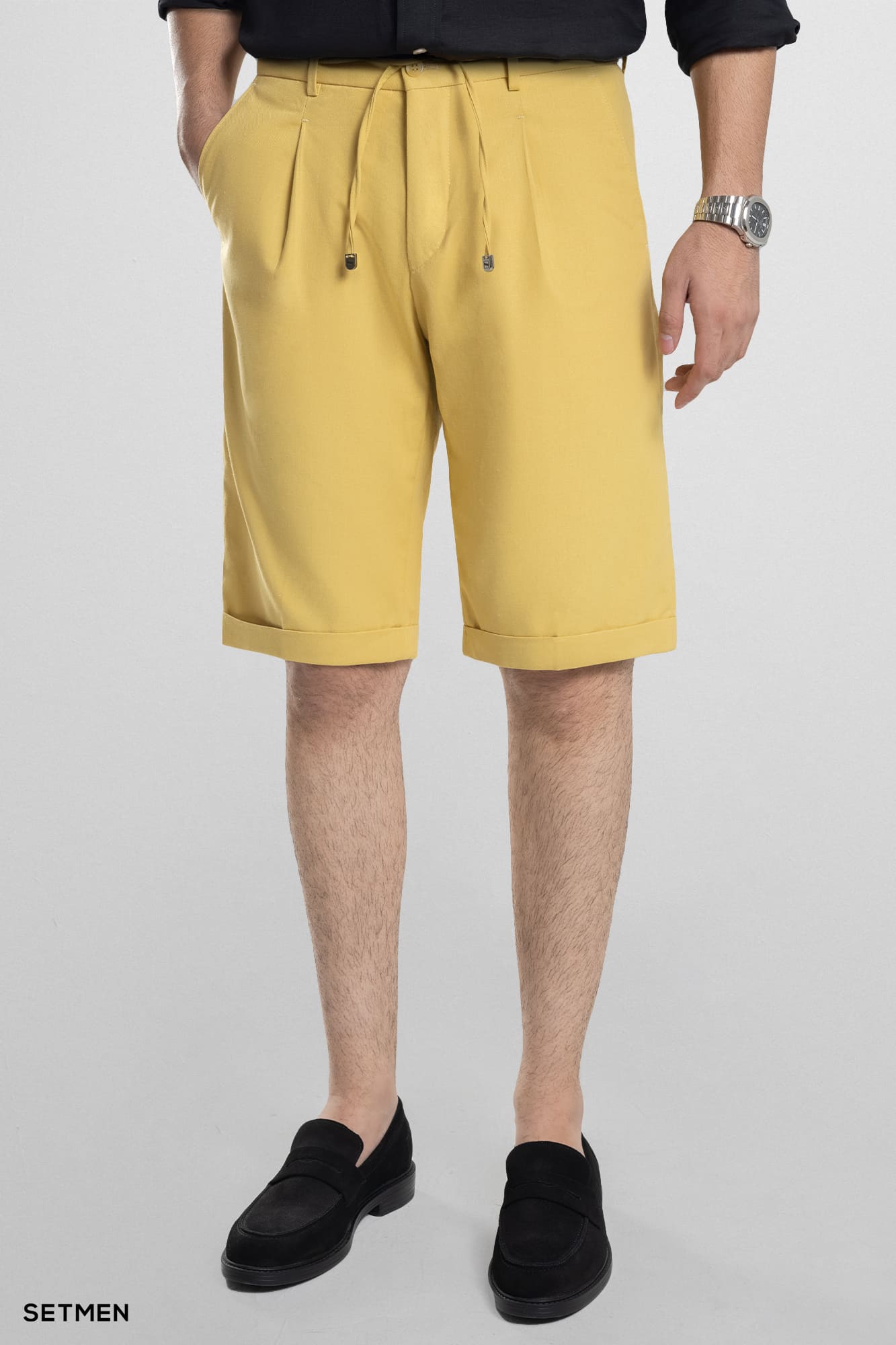 شلوارک لینن پیل دار کمر کش