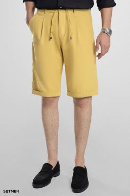 شلوارک لینن پیل دار کمر کش