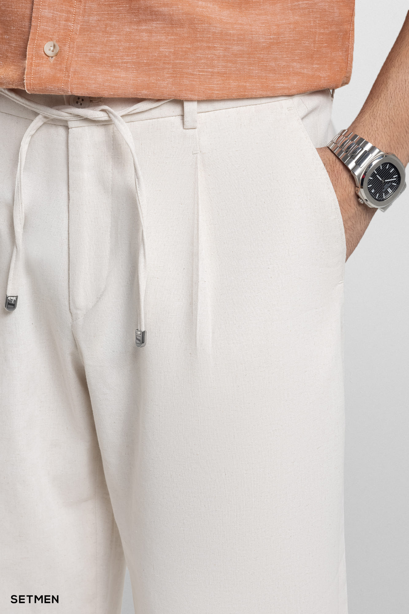 شلوارک لینن پیل دار کمر کش