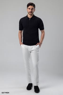 تیشرت نیم زیپ بافت راه راه اولد مانی