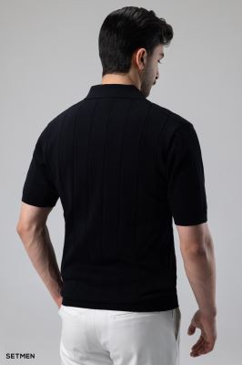 تیشرت نیم زیپ بافت راه راه اولد مانی