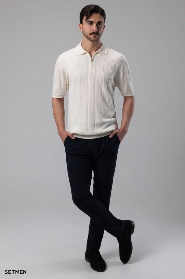 تیشرت نیم زیپ بافت راه راه اولد مانی تیشرت نیم زیپ بافت راه راه اولد مانی