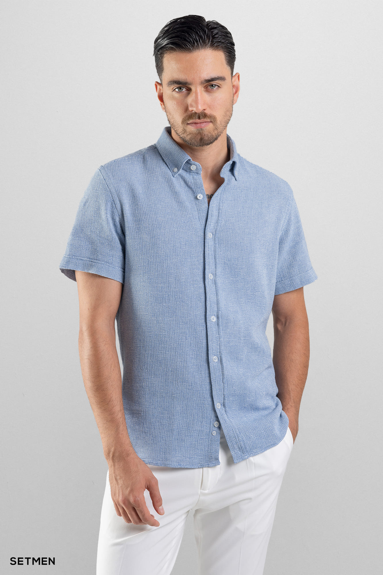 پیراهن مردانه آستین کوتاه کنفی