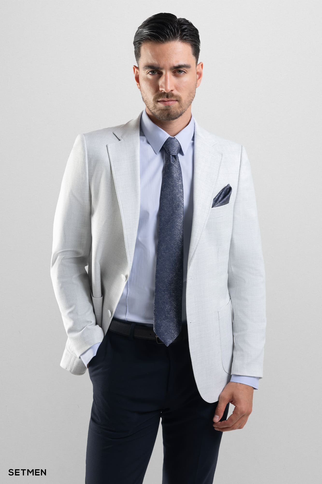 کت تک مردانه یقه انگلیسی نیم آستر دو دکمه