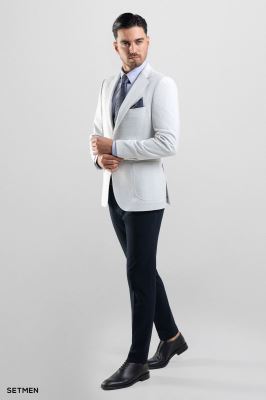 کت تک مردانه یقه انگلیسی نیم آستر دو دکمه