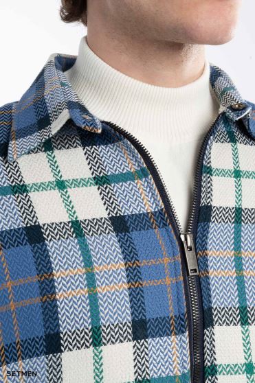 پیراهن مردانه چهارخانه زیپ دار پیراهن مردانه چهارخانه زیپ دار