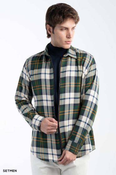 پیراهن مردانه چهارخانه زیپ دار پیراهن مردانه چهارخانه زیپ دار