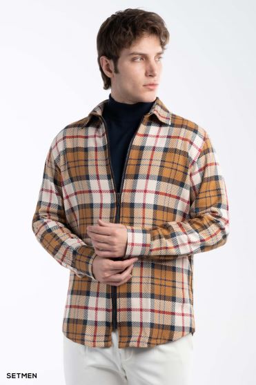 پیراهن مردانه چهارخانه زیپ دار پیراهن مردانه چهارخانه زیپ دار