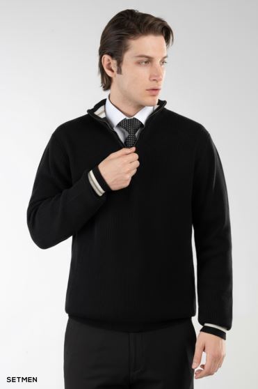 بافت مردانه نیم زیپ یقه ایستاده کلاسیک بافت مردانه نیم زیپ یقه ایستاده کلاسیک